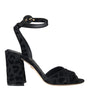Dolce & Gabbana Black Leopard Suede Heels Sandals Shoes