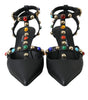Dolce & Gabbana Black Leather Embellished Heels Sandal Shoes