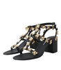 Dolce & Gabbana Black Leather Embellished Heel Sandal Shoes