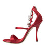 Dolce & Gabbana Red Keira Satin Crystals Sandals Heels Shoes