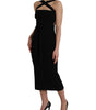 Dolce & Gabbana Black Sheath Halter Sleeveless Midi Dress