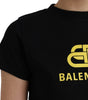 Balenciaga Black Cotton Logo Print Crew Neck Short Sleeves T-shirt