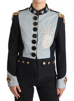 Dolce & Gabbana Blue Button Crystal Embellished Cotton Jacket