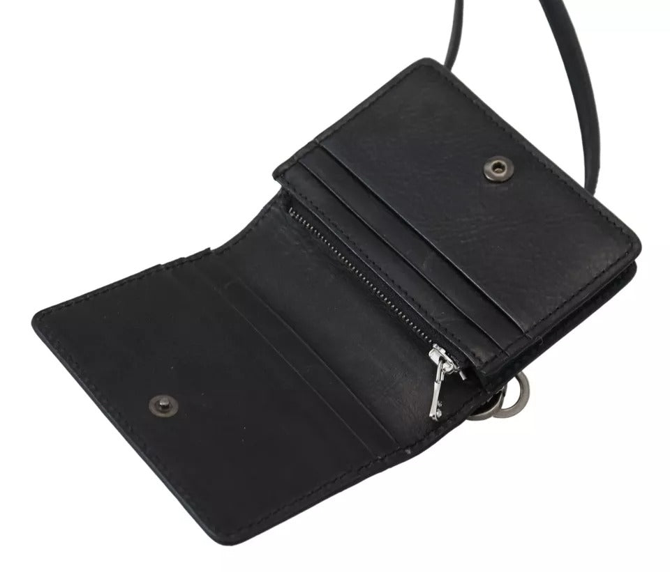 Portefeuille à bandoulière en cuir noir Dolce & Gabbana pour femme