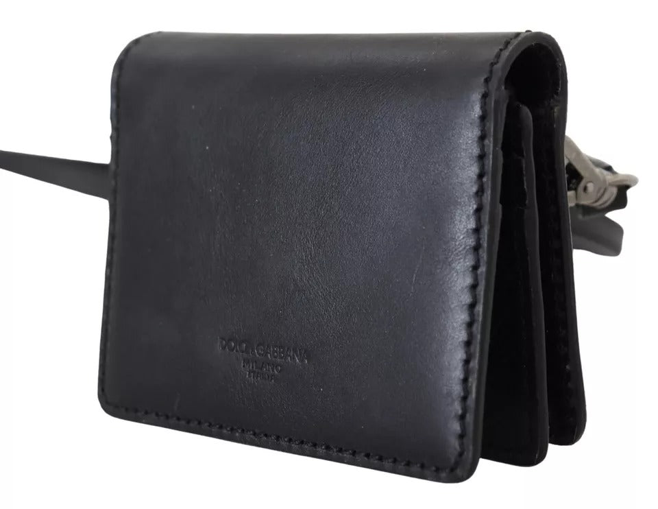 Portefeuille à bandoulière en cuir noir Dolce & Gabbana pour femme