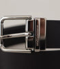 Dolce & Gabbana Black Calf Leather Logo Engraved Metal Buckle Belt
