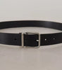 Dolce & Gabbana Black Calf Leather Logo Engraved Metal Buckle Belt