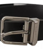 Dolce & Gabbana Black Calf Leather Logo Engraved Metal Buckle Belt