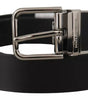 Dolce & Gabbana Black Calf Leather Logo Engraved Metal Buckle Belt