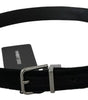 Dolce & Gabbana Black Velvet Leather Silver Buckle Belt