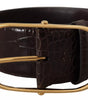 Dolce & Gabbana Brown Crocodile Pattern Leather Gold Oval Buckle Belt