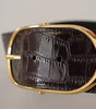 Dolce & Gabbana Brown Crocodile Pattern Leather Gold Oval Buckle Belt
