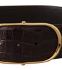 Dolce & Gabbana Brown Crocodile Pattern Leather Gold Oval Buckle Belt