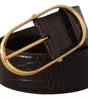 Dolce & Gabbana Brown Crocodile Pattern Leather Gold Oval Buckle Belt