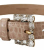 Dolce & Gabbana Beige Leather Crystal Buckle Women Belt