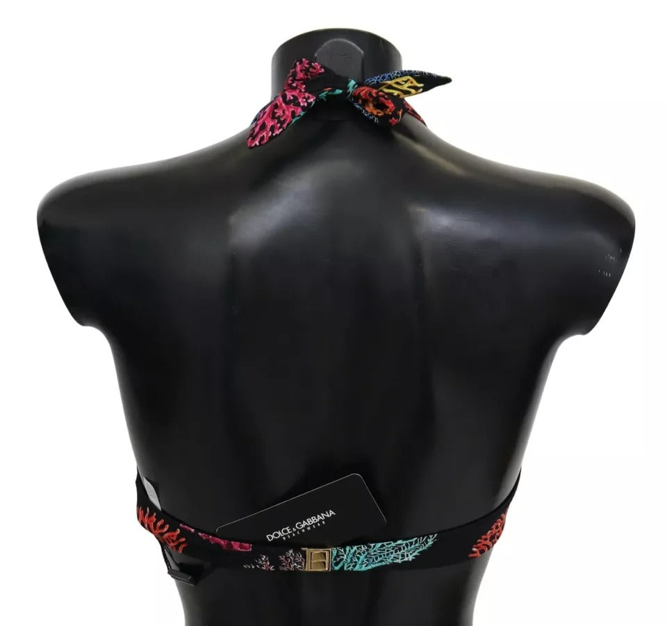 Haut de bikini de plage imprimé corail noir Dolce &amp; Gabbana