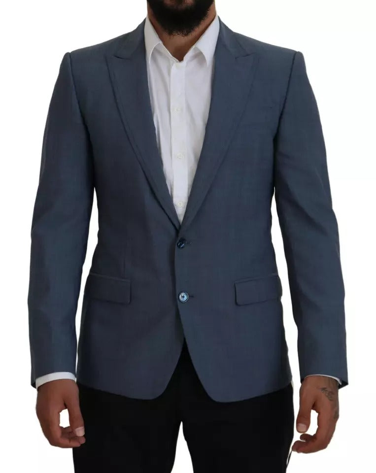 Blazer slim en laine stretch bleue Dolce &amp; Gabbana
