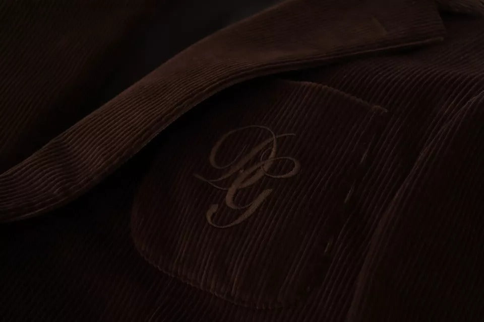 Manteau slim en velours côtelé marron Dolce &amp; Gabbana avec blazer à logo DG