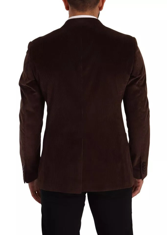 Manteau slim en velours côtelé marron Dolce &amp; Gabbana avec blazer à logo DG