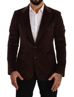 Manteau slim en velours côtelé marron Dolce &amp; Gabbana avec blazer à logo DG