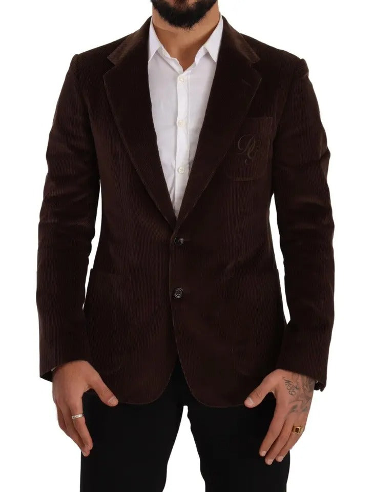 Manteau slim en velours côtelé marron Dolce &amp; Gabbana avec blazer à logo DG