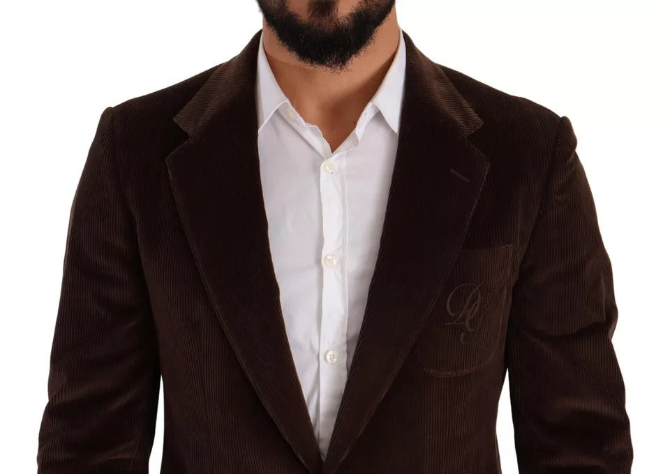 Manteau slim en velours côtelé marron Dolce &amp; Gabbana avec blazer à logo DG
