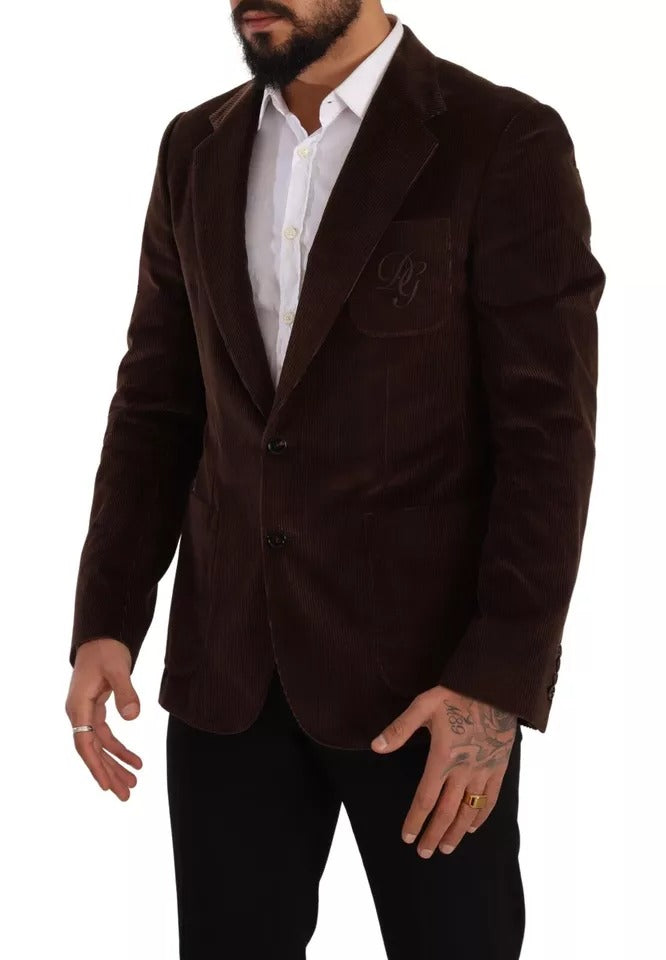 Manteau slim en velours côtelé marron Dolce &amp; Gabbana avec blazer à logo DG