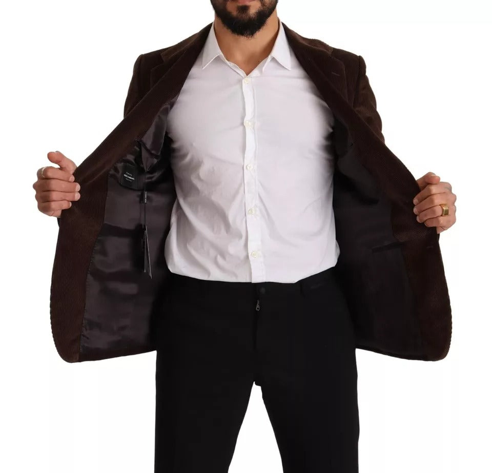 Manteau slim en velours côtelé marron Dolce &amp; Gabbana avec blazer à logo DG