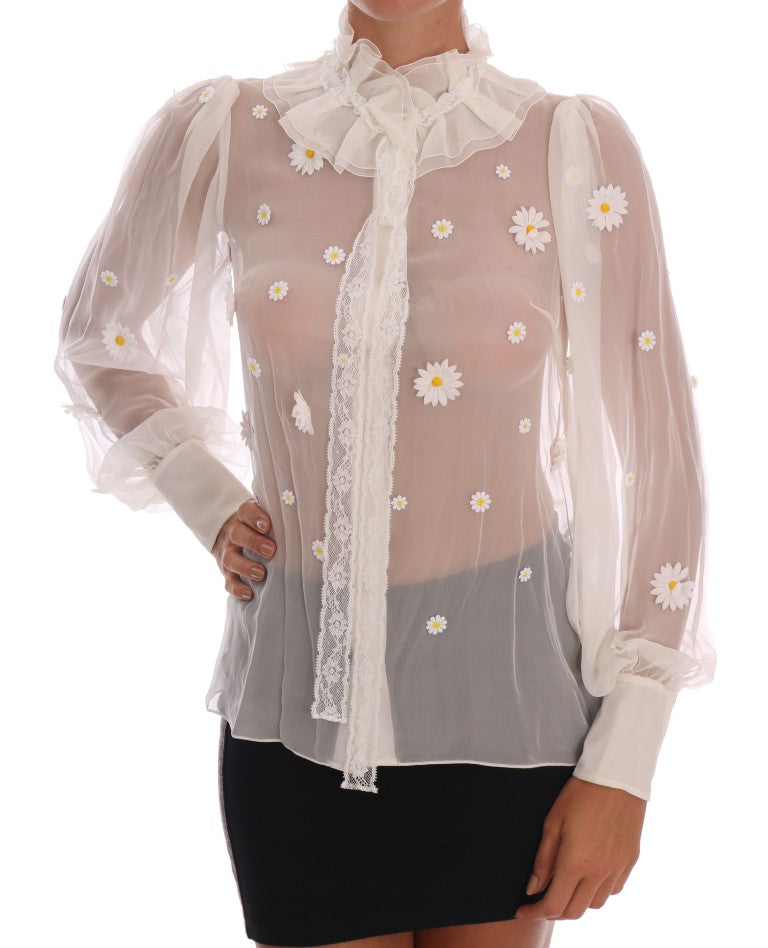 Dolce & Gabbana Élégant chemisier en soie blanche à motif marguerites