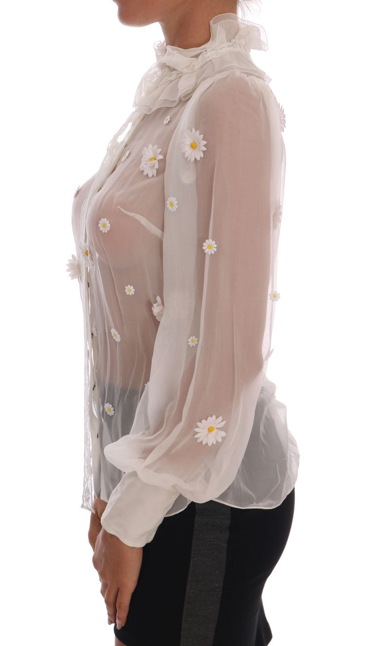 Dolce & Gabbana Élégant chemisier en soie blanche à motif marguerites