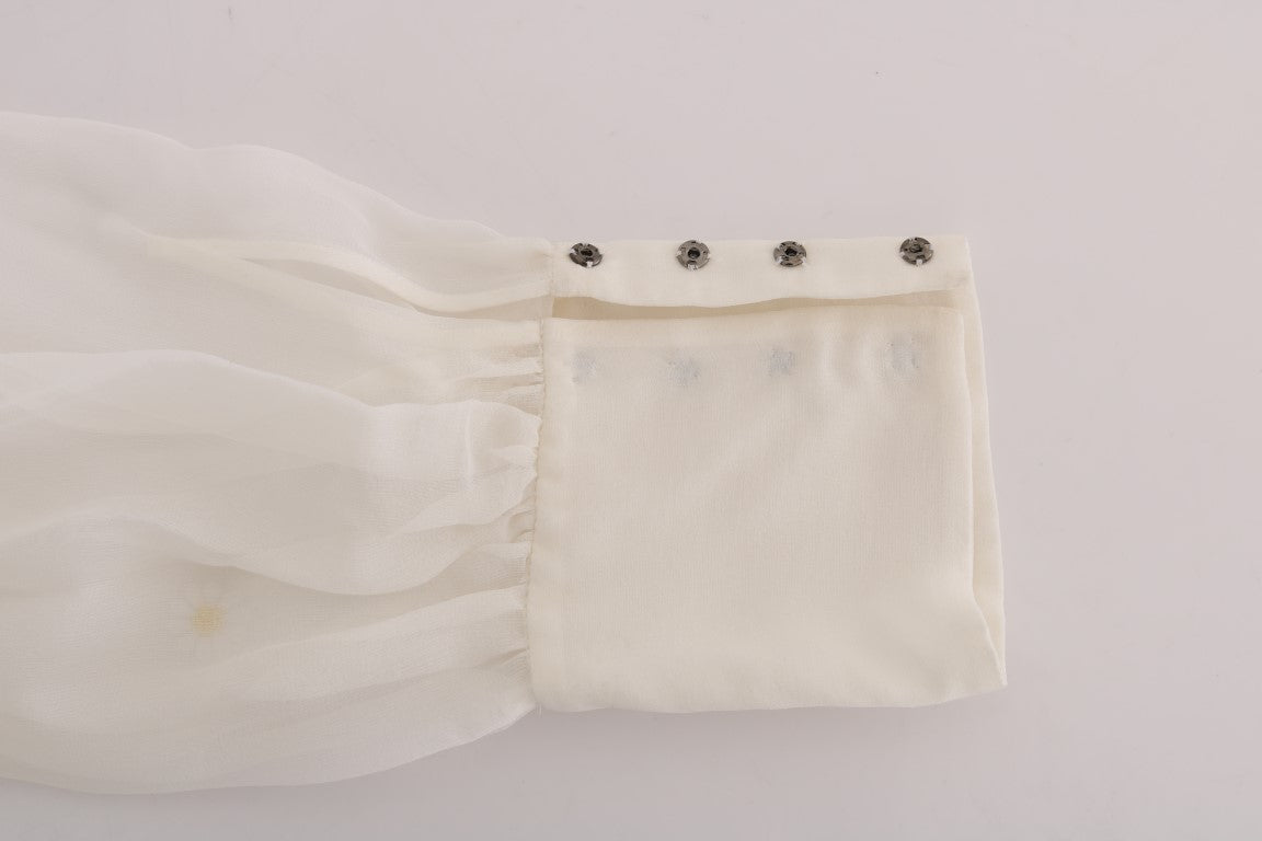 Dolce & Gabbana Élégant chemisier en soie blanche à motif marguerites