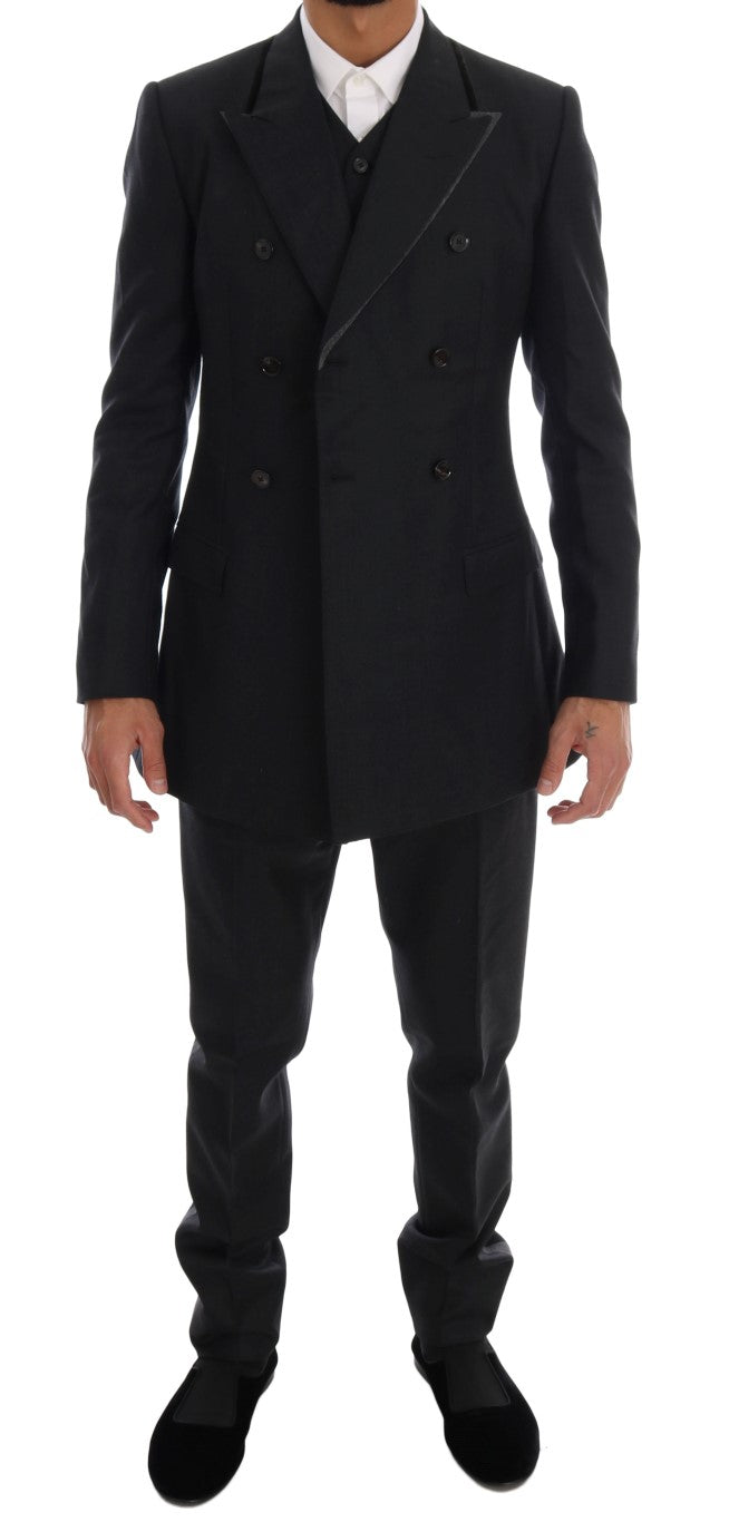 Costume croisé gris élégant en laine Dolce &amp; Gabbana