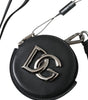 Dolce & Gabbana Black Round Leather DG Logo Coin Purse Lanyard Wallet