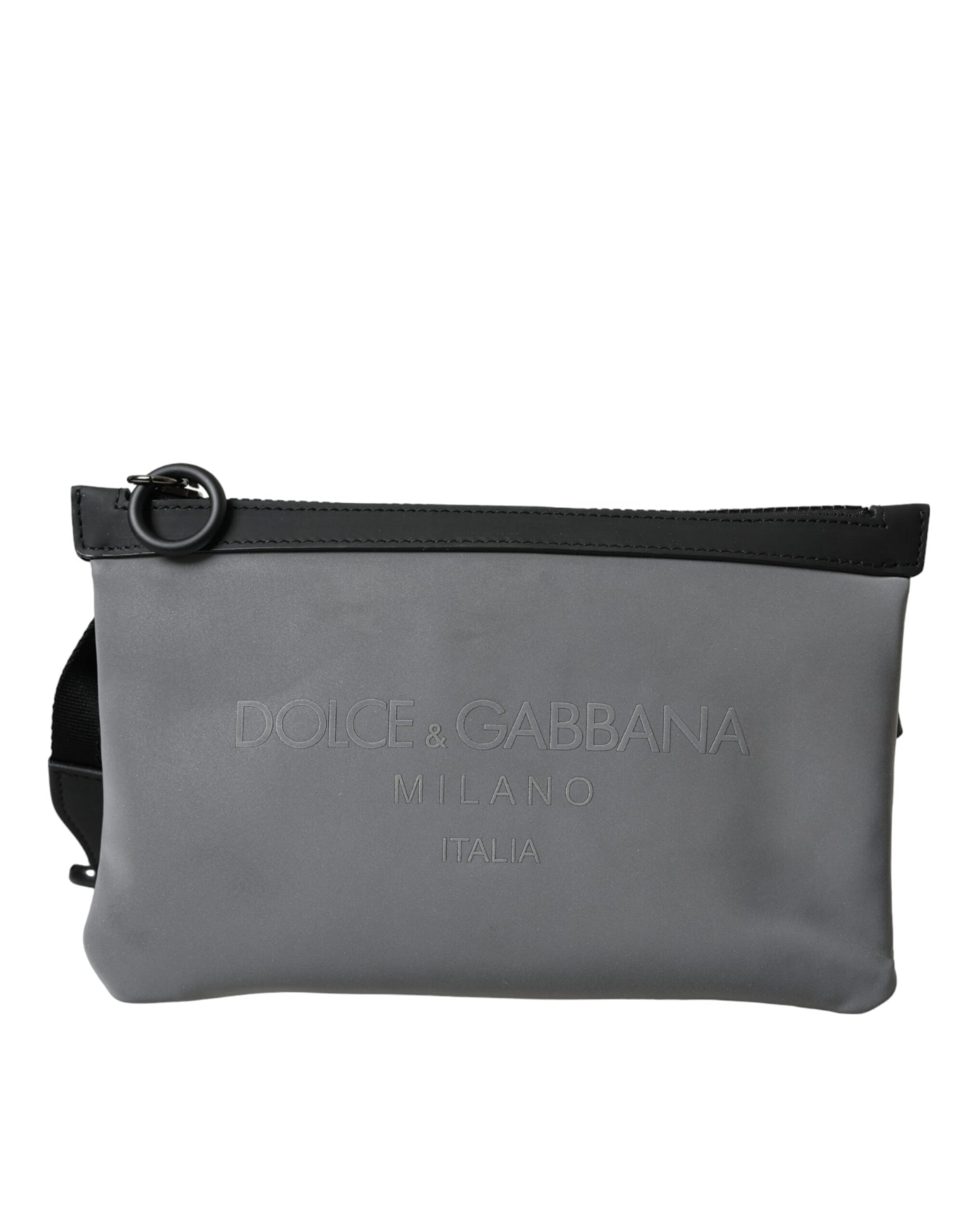 Sac banane à fermeture éclair en néoprène gris Dolce &amp; Gabbana avec logo