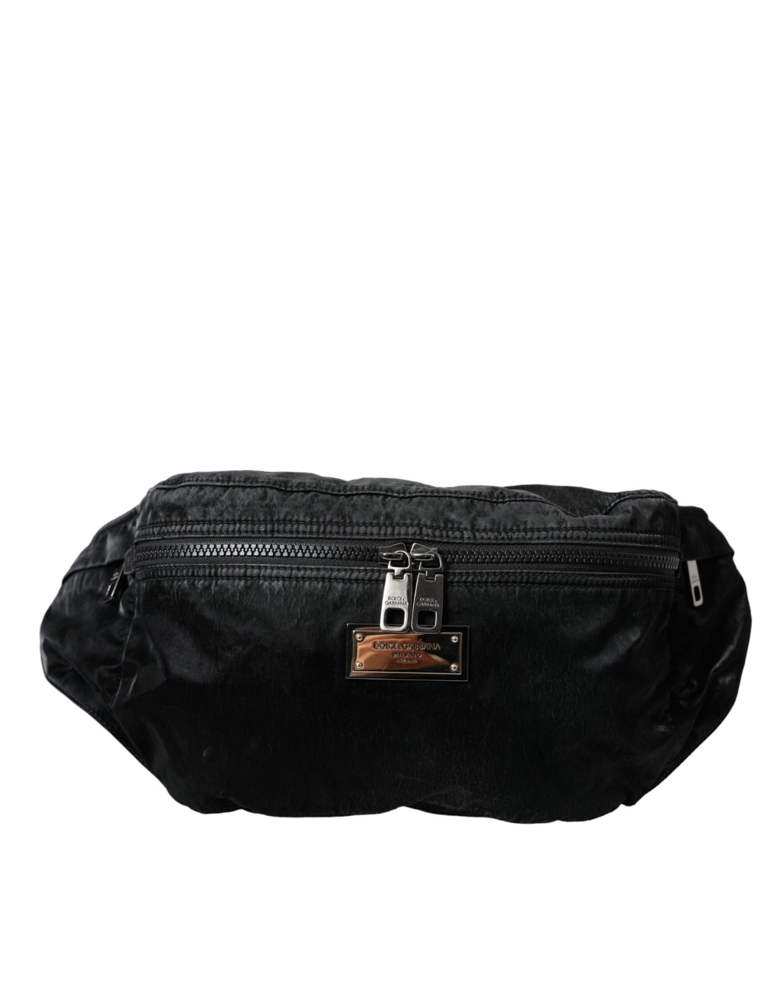Sac banane Dolce &amp; Gabbana en nylon noir avec plaque logo