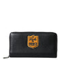Portefeuille continental zippé en cuir noir Dolce &amp; Gabbana avec patch logo