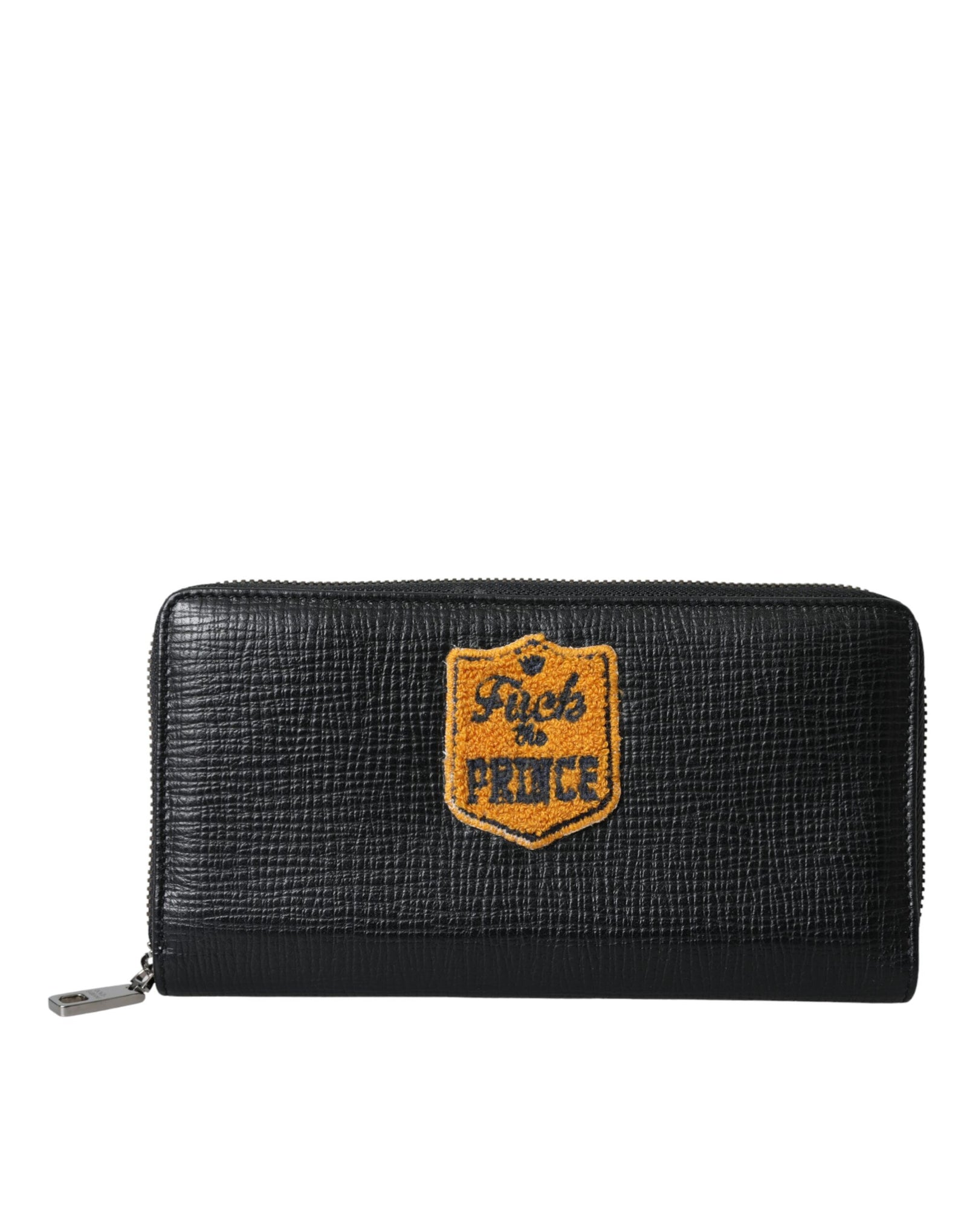 Portefeuille continental zippé en cuir noir Dolce &amp; Gabbana avec patch logo