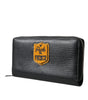 Portefeuille continental zippé en cuir noir Dolce &amp; Gabbana avec patch logo