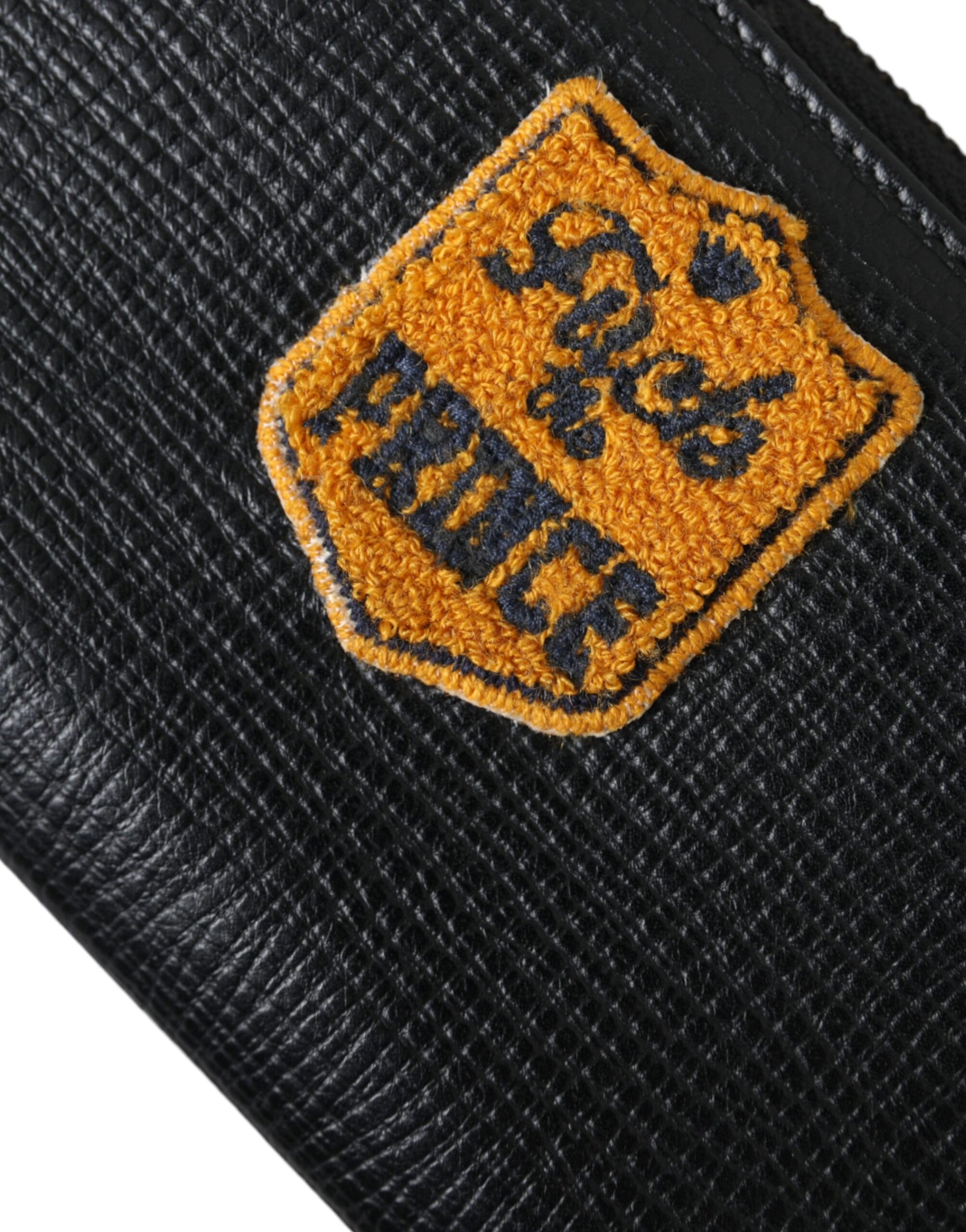 Portefeuille continental zippé en cuir noir Dolce &amp; Gabbana avec patch logo