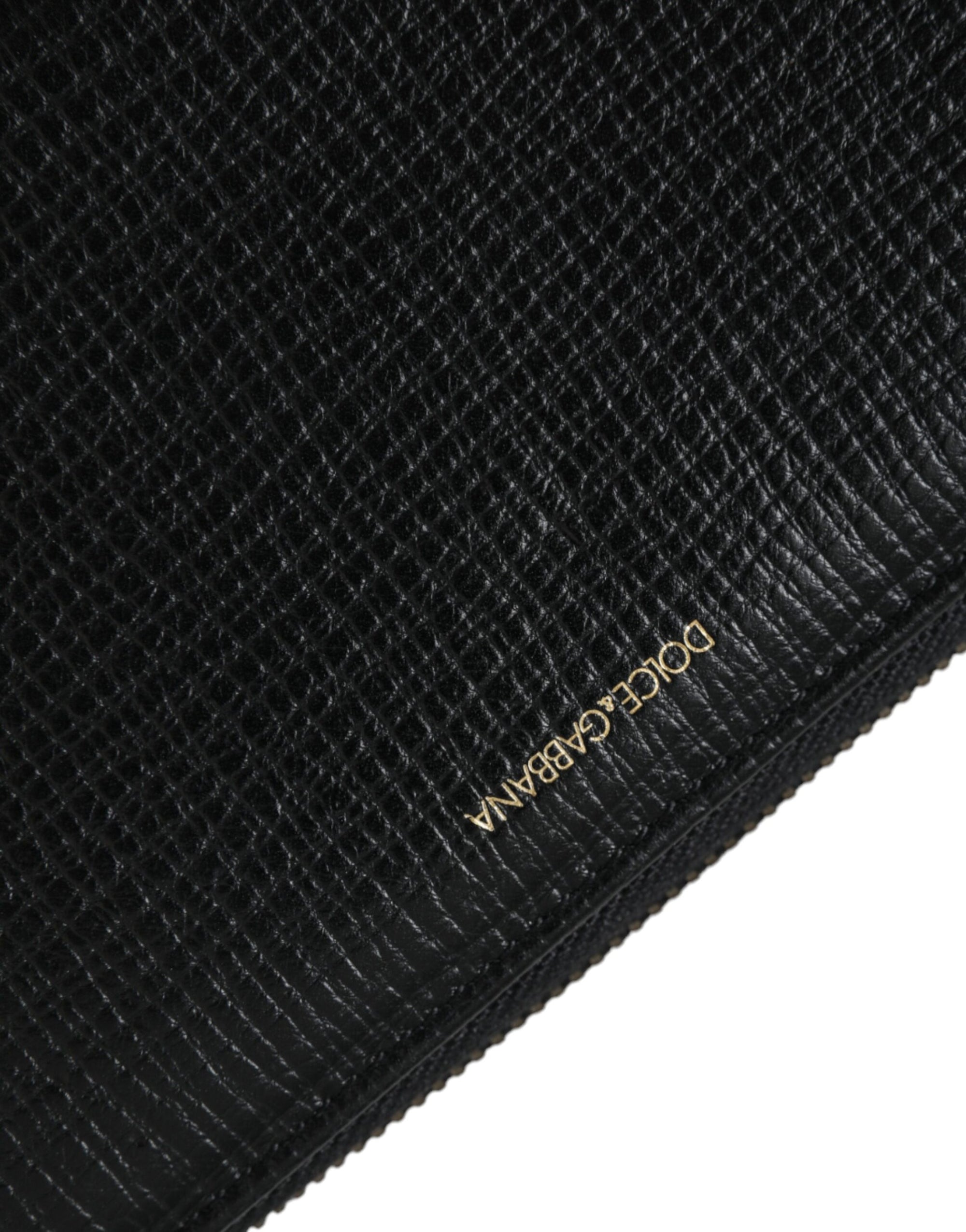 Portefeuille continental zippé en cuir noir Dolce &amp; Gabbana avec patch logo