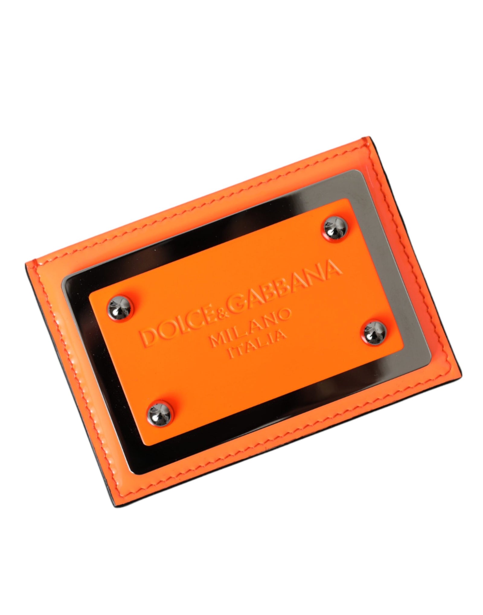 Portefeuille porte-cartes Dolce &amp; Gabbana en cuir orange et noir avec plaque logo