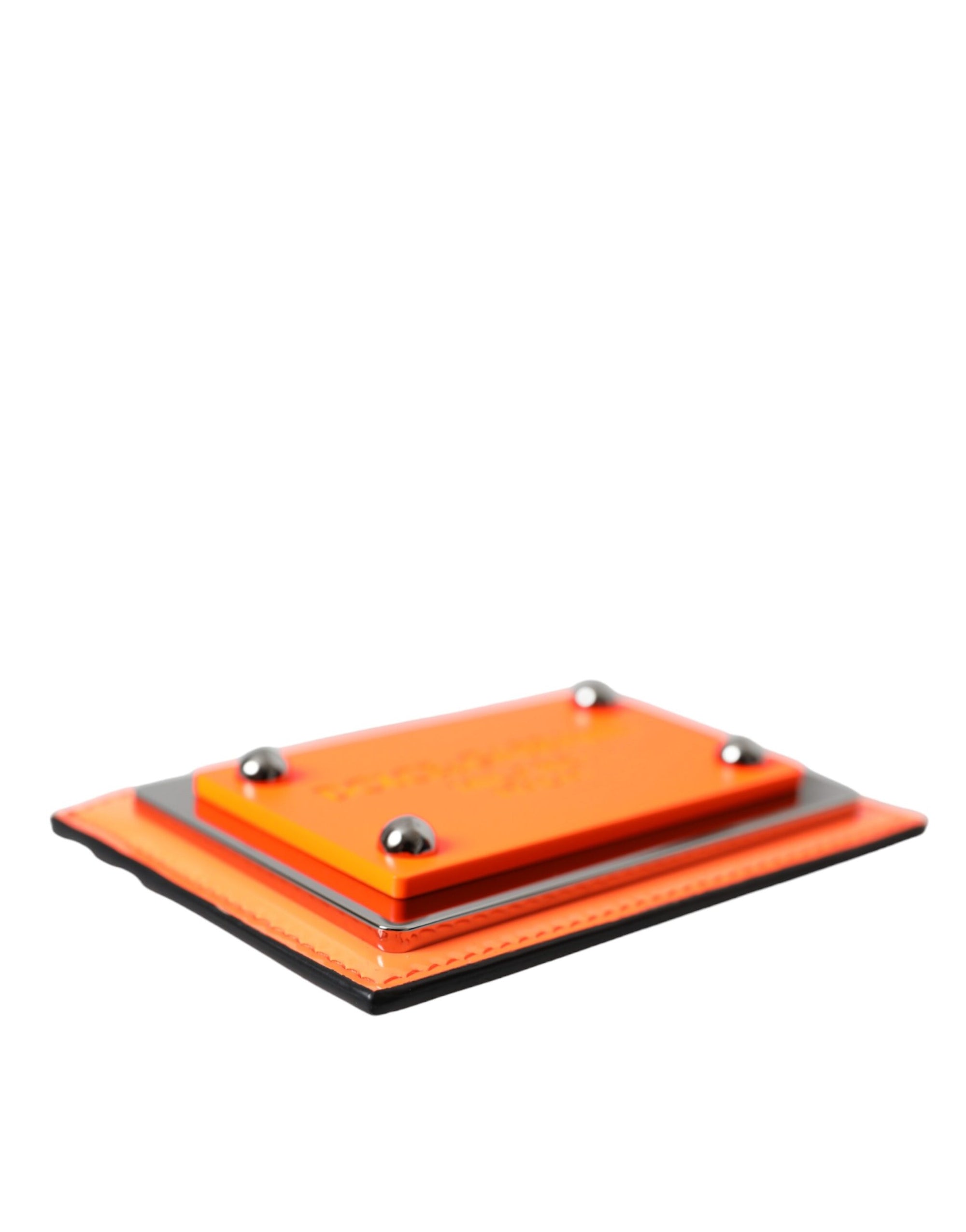 Portefeuille porte-cartes Dolce &amp; Gabbana en cuir orange et noir avec plaque logo