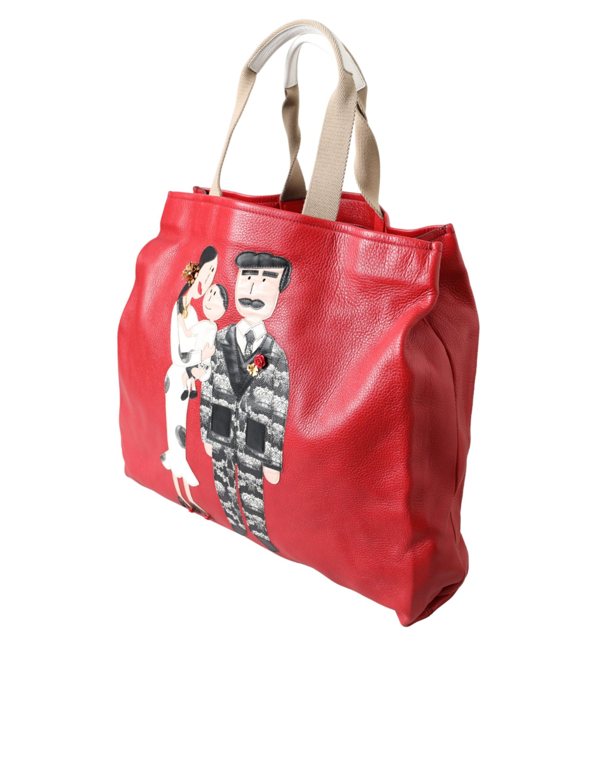Sac cabas Dolce & Gabbana en cuir rouge avec patch #DGFamily