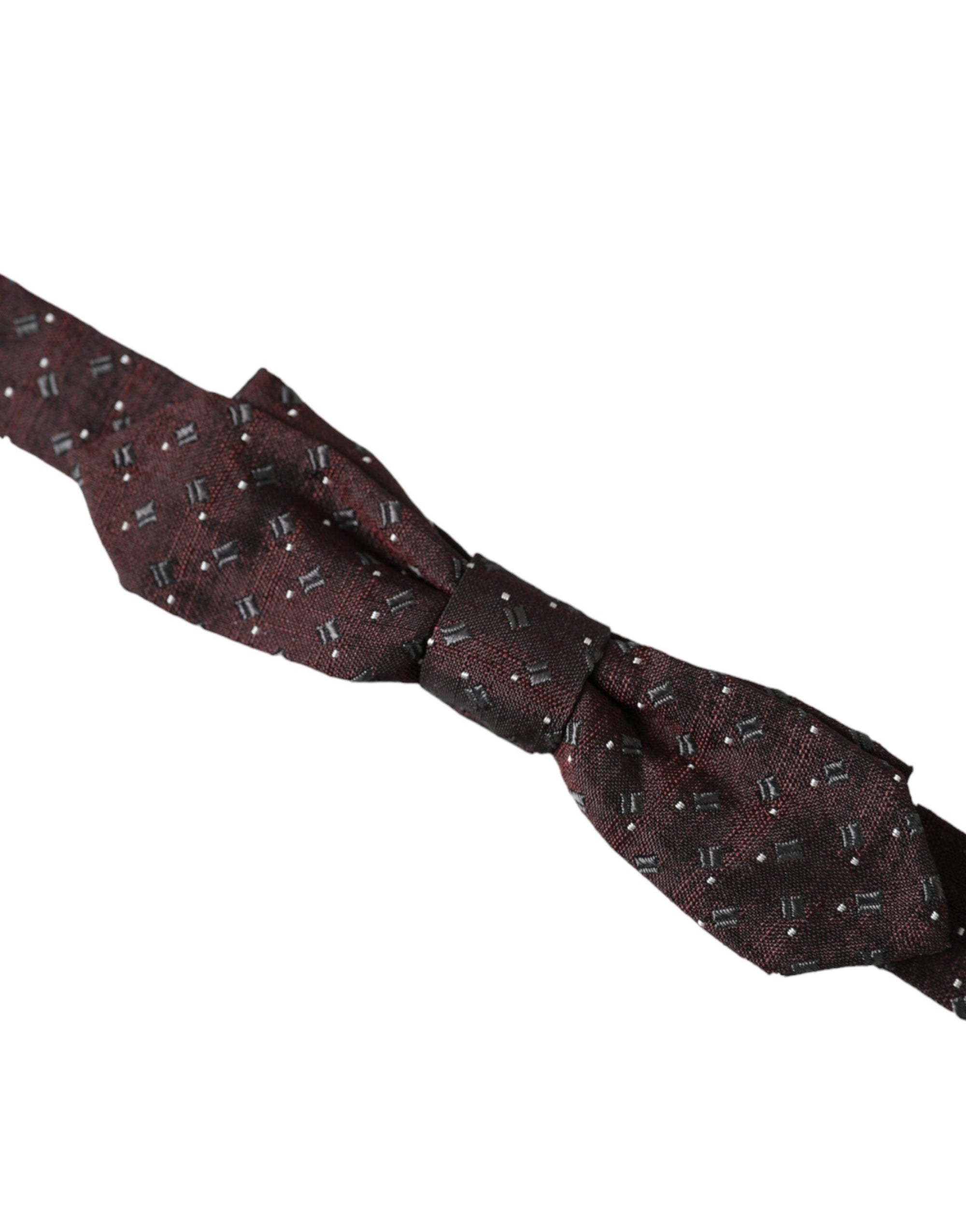 Dolce &amp; Gabbana Maroon Silk Patterned Adjustable Neck Papillon Bow Tie