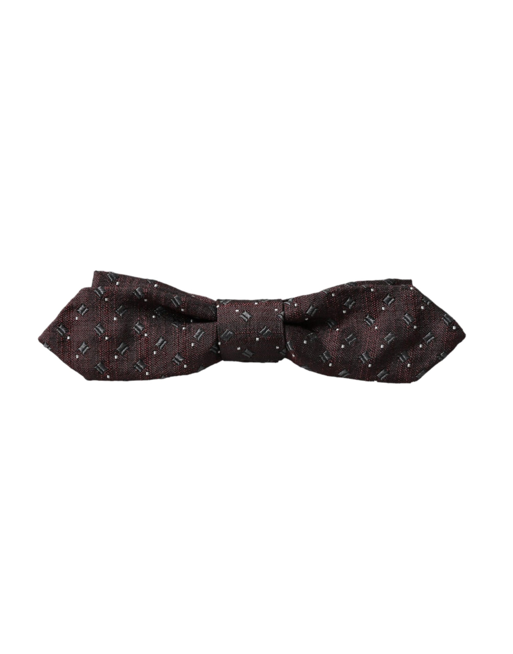 Dolce &amp; Gabbana Maroon Silk Patterned Adjustable Neck Papillon Bow Tie