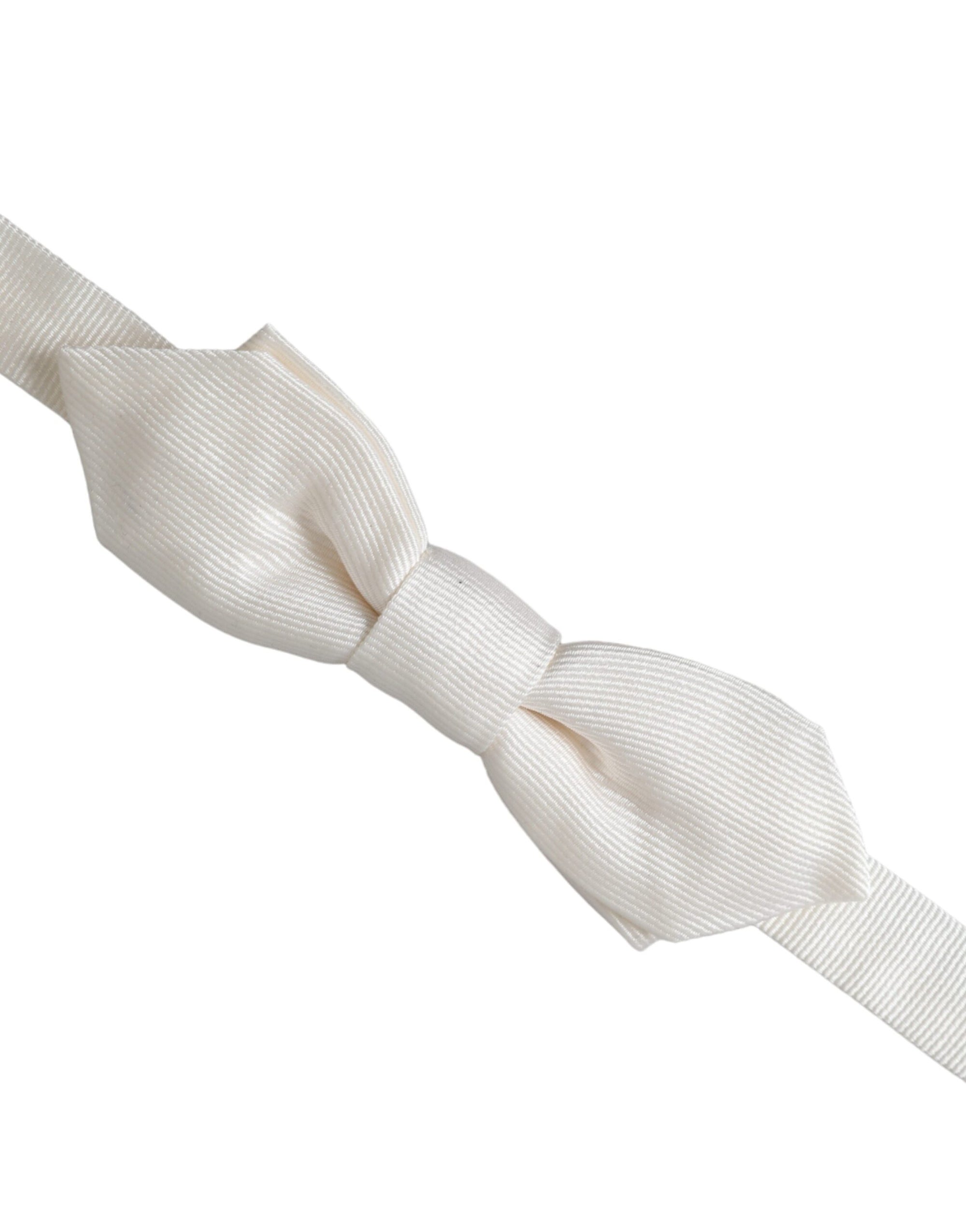Dolce &amp; Gabbana White Silk Adjustable Neck Men Papillon Bow Tie