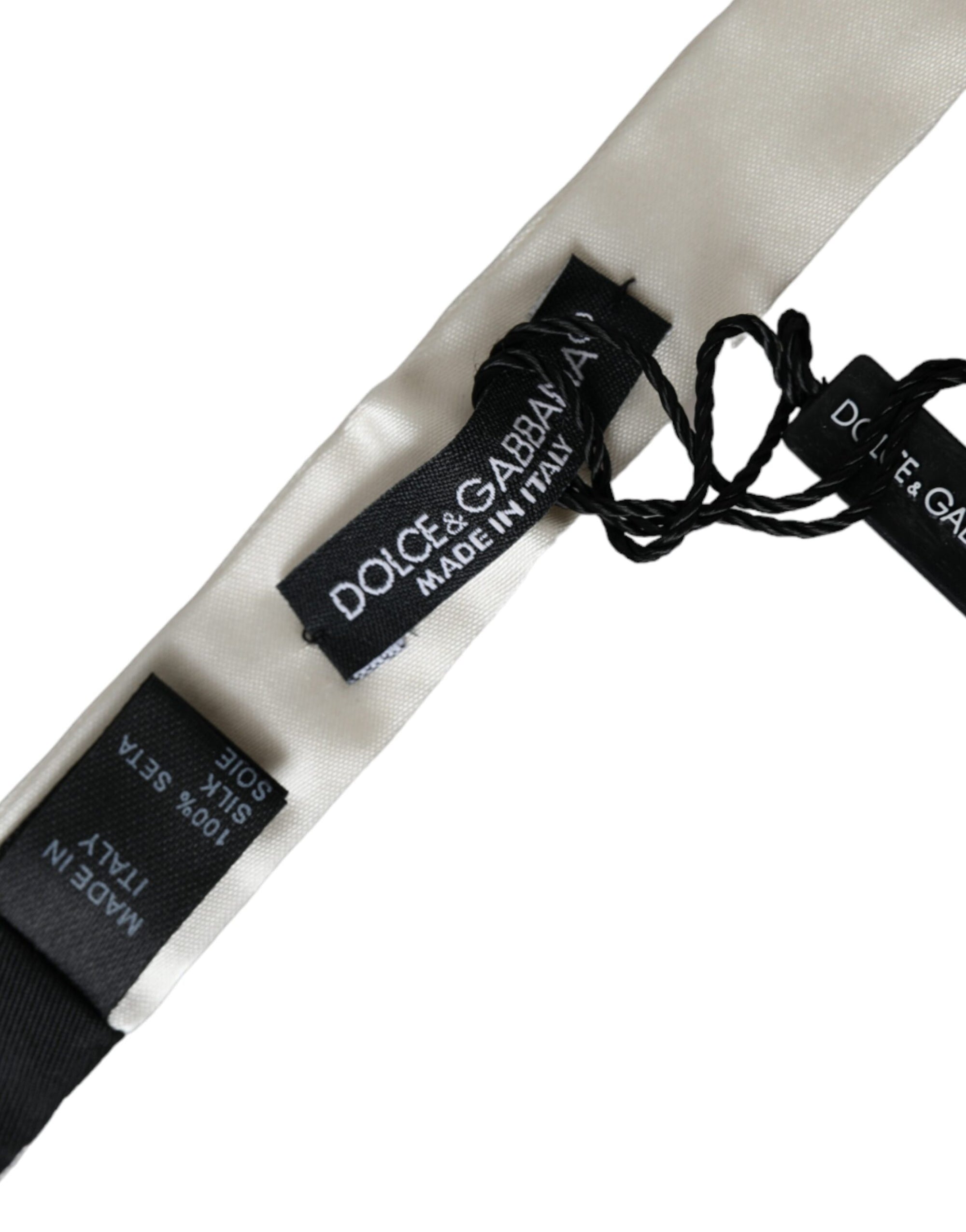 Dolce &amp; Gabbana White Silk Slim Skinny Necktie Men Bow Tie