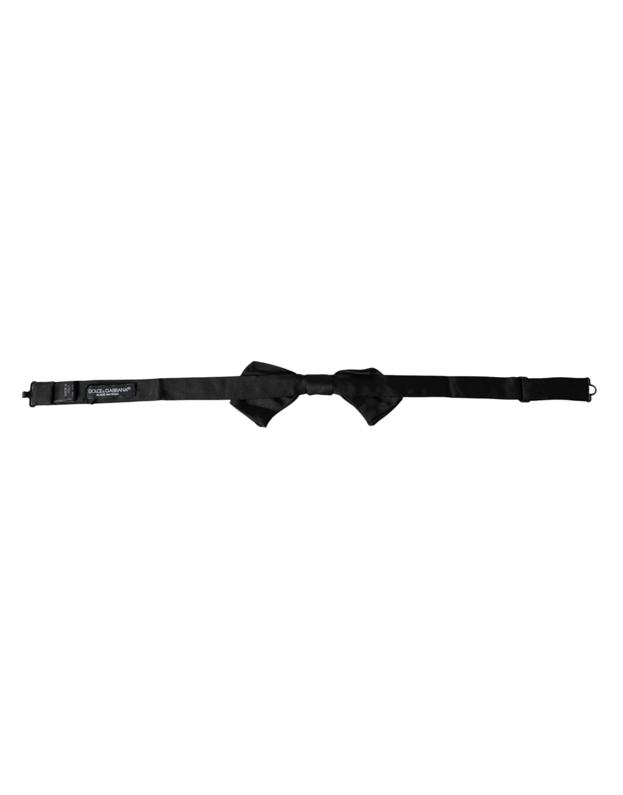 Dolce &amp; Gabbana Black Satin Silk Adjustable Neck Men Bow Tie
