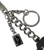 Porte-clés Dolce &amp; Gabbana en laiton argenté avec logo Black Prince Studs
