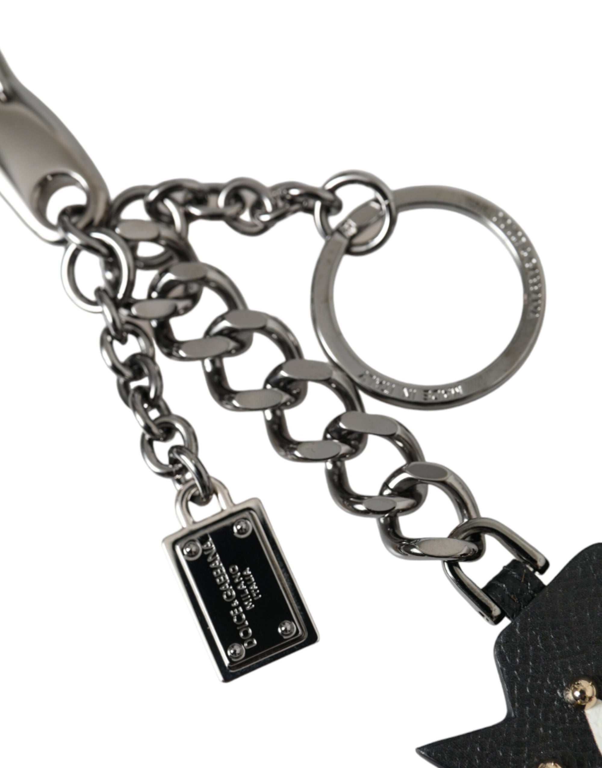 Porte-clés Dolce &amp; Gabbana en laiton argenté avec logo Black Prince Studs